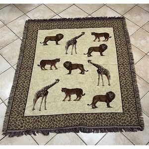 VTG  American Weavers Safari Tapestry Throw Blanket 60" X 52" Woven 2000 NOS